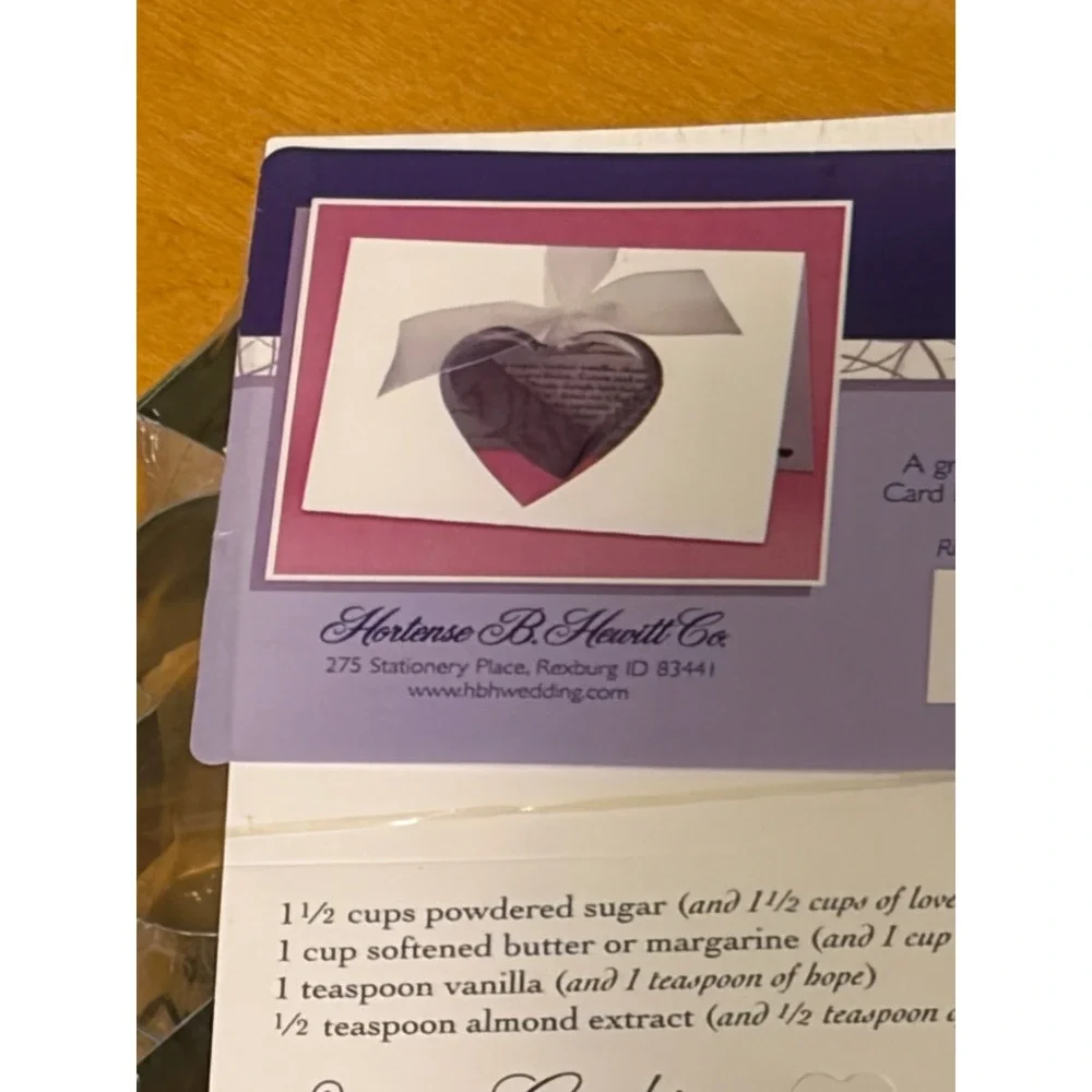 Hortense B Hewitt Heart Cookie Cutter Wedding Favors 12 Pack with Recipe Card